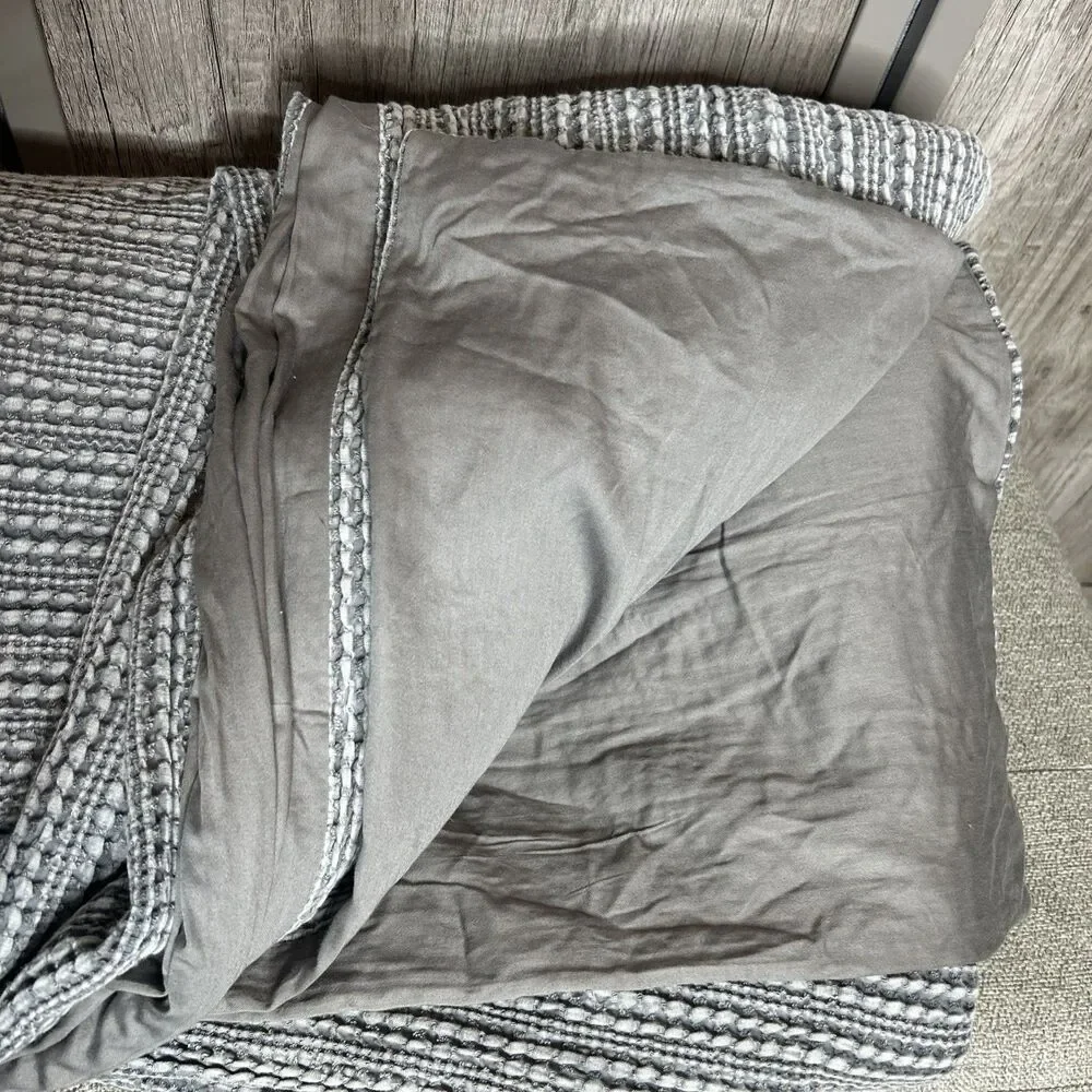 Pottery Barn King Size Duvet Cover Waffle Textured 100% Cotton Gray